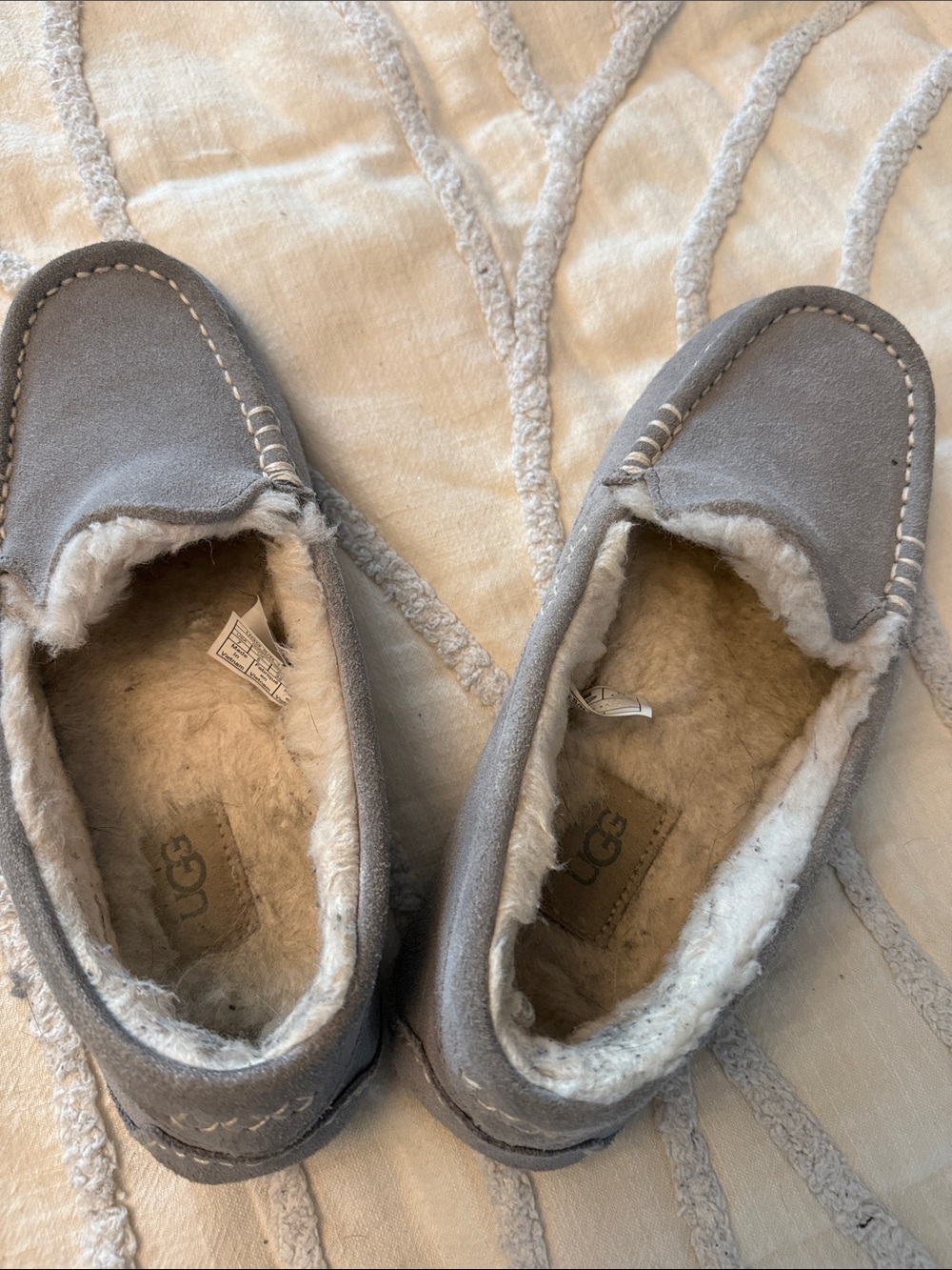 UGG Women's Light Gray Suede Shearling Moccasins